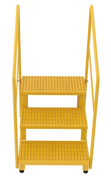 Adjustable 3-Step Steel Step Stand - Yellow - 500 lbs Capacity - Handrails Included