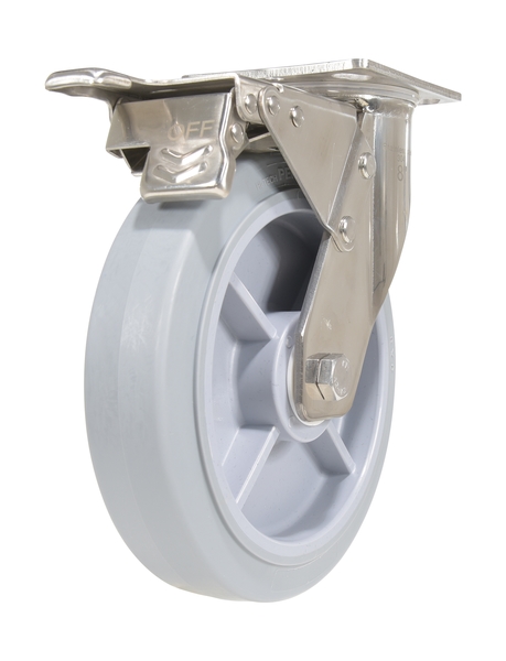 CST-E-SS-8X2TPR-SWTB 675 lbs 8 Dia. x 2 in. Thermoplastic Rubber Swivel with Total Brake Caster - Gray