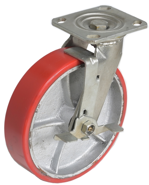CST-PU-8X2-S-BR 882 lbs 8 Dia. x 2 in. Polyurethane Swivel with Brake Caster - Red