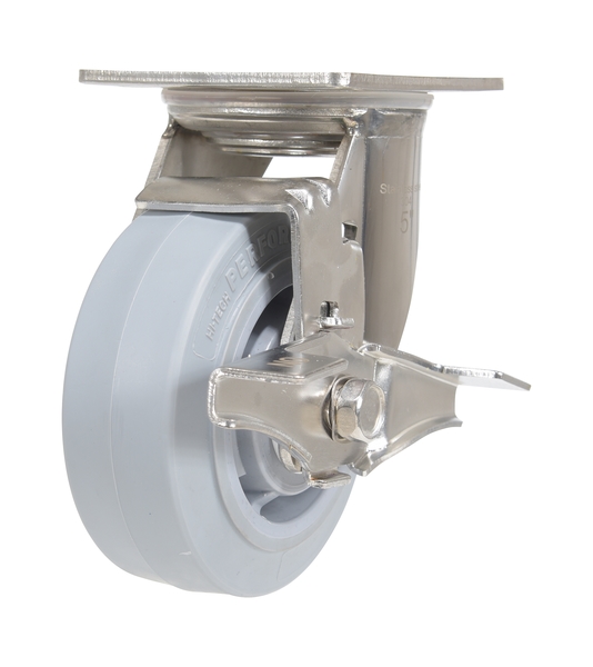 CST-E-SS-5X2TPR-SWB 500 lbs 5 Dia. x 2 in. Thermoplastic Rubber Swivel with Brake Caster - Gray