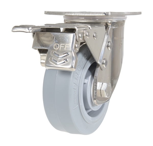 CST-E-SS-5X2TPR-SWTB 500 lbs 5 Dia. x 2 in. Thermoplastic Rubber Swivel with Total Brake Caster - Gray