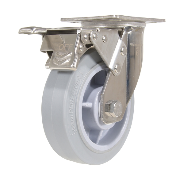 CST-E-SS-6X2TPR-SWTB 600 lbs 6 Dia. x 2 in. Thermoplastic Rubber Swivel with Total Brake Caster - Gray