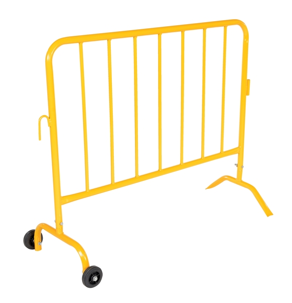 PRAIL-48-Y-W 47.5 in. Steel Crowd Control Interlocking Barrier with Feet 1-Wheeled & 1-Curved - Yellow