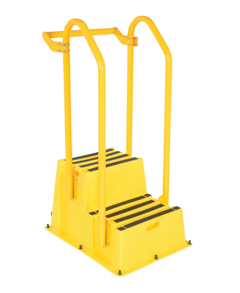 SPN-2-YL-HR-BR-PO Polyethylene Nestable with 2 Step Hand & Back Rails Casters - Yellow