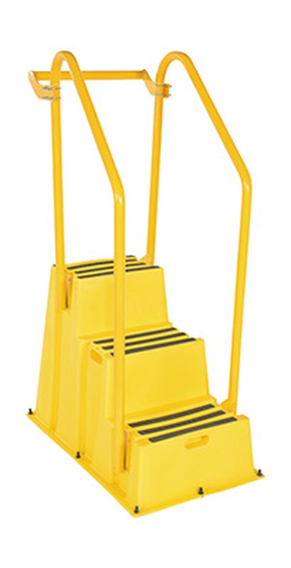 SPN-3-YL-HR-BR-PO 500 lbs Polyethylene Nestable with 3 Step Hand & Back Rails Casters - Yellow