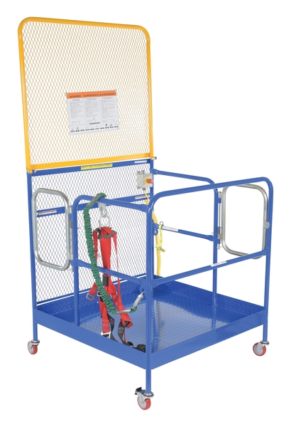 Picture of Vestil WP-4848-CA-84B-DD-FF 48 x 48 in. Steel Full Featured Work Platform with Poly Casters&#44; 2 Door Entry & 84 Expanded Back - Blue