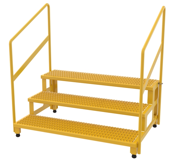 ASP-48-3-HR 500 lbs 48 in. Steel Adjustable Step Stand with 3-Step & Handrails - Yellow