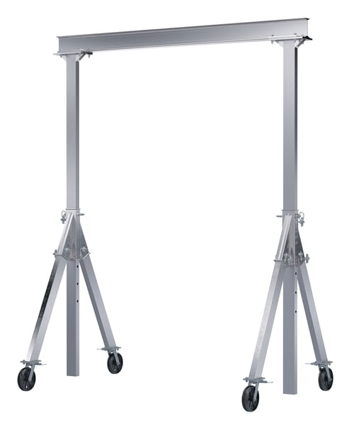 AHA-2-10-10-VG 2000 lbs 10 x 10 ft. Aluminum Adjustable Height Gantry Crane with V-Groove Cast Iron Casters - Silver