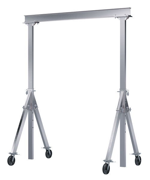 AHA-2-8-8-VG 2000 lbs 8 x 8 ft. Aluminum Adjustable Height Gantry Crane with V-Groove Cast Iron Casters - Silver