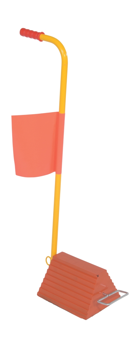ORWC-8-ERGO-FL 8 in. Molded Rubber Wheel Chock with Handle & Flag, Orange & Yellow