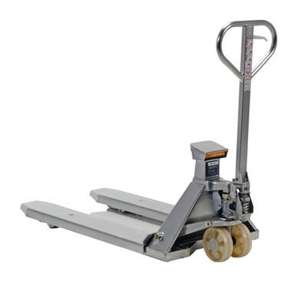 Picture of Vestil PM-2748-SCL-LP-SS 5000 lbs 61.67 x 27 x 48.62 in. Stainless Steel Low Profile Pallet Truck with Scale - Silver