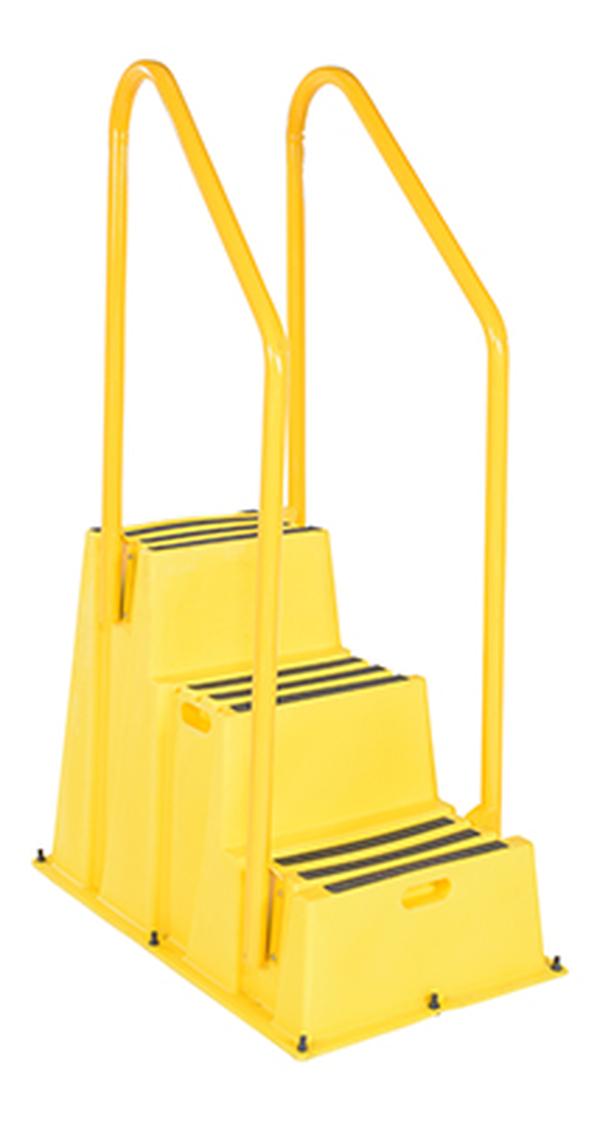 SPN-3-YL-HR-PO 500 lbs Polyethylene Nestable with 3 Step & Handrails Casters - Yellow