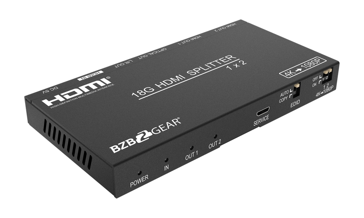 2-Port 4K 60Hz HDMI Splitter with Down-Scaler Digital & Analog Audio Output, Black
