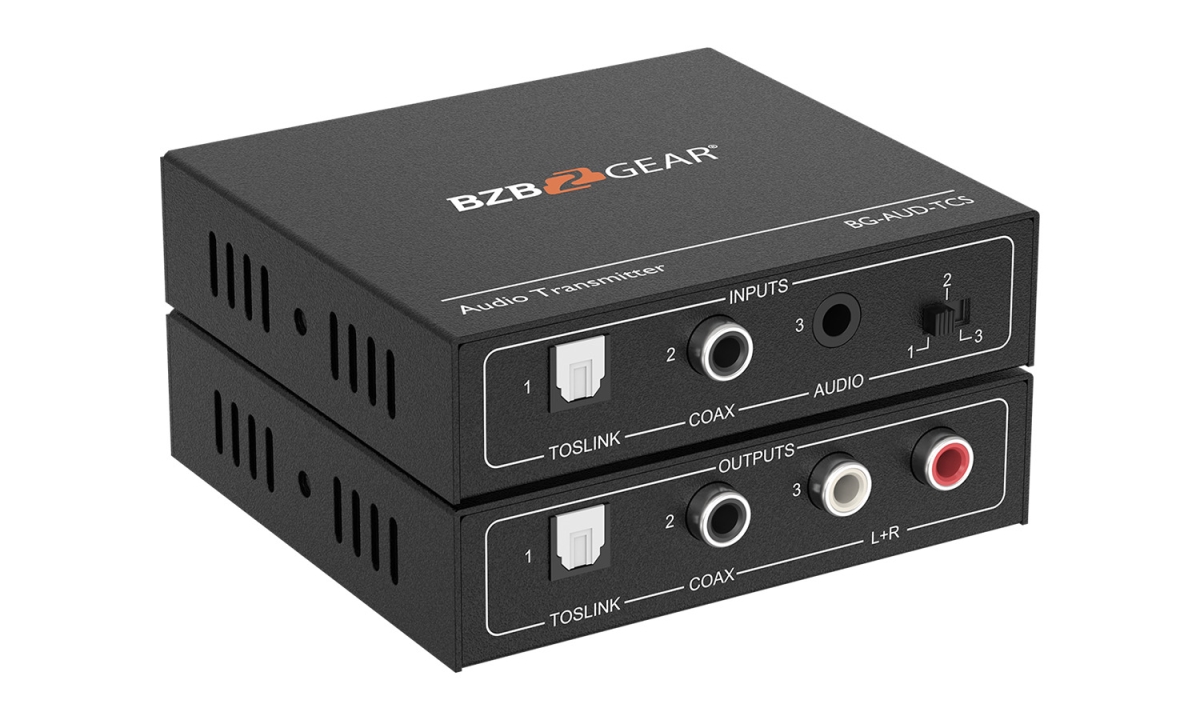 Picture of BZB Gear BG-AUD-TCS Stereo Toslink COAX Audio Extender Transmitter & Receiver Over Cat5e-6-7 up to 950 ft.