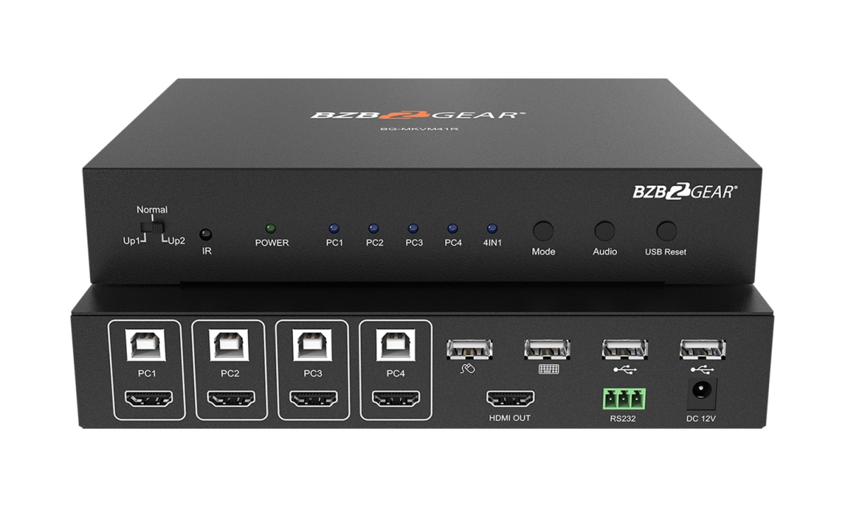 Picture of BZB Gear BG-MKVM41R 4X1 HDMI Multiviewer with KVM USB2.0 Ports with Support up to 4 Computers, Black