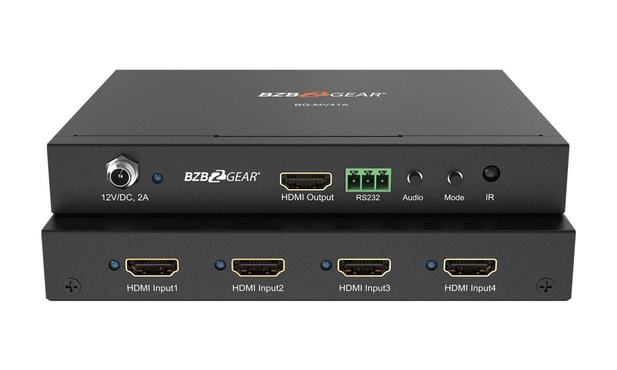 BG-MV41A 4x1 Multiviewer with Scaler Supporting Multi Output Resolutions up to 1080P at 60Hz, Black