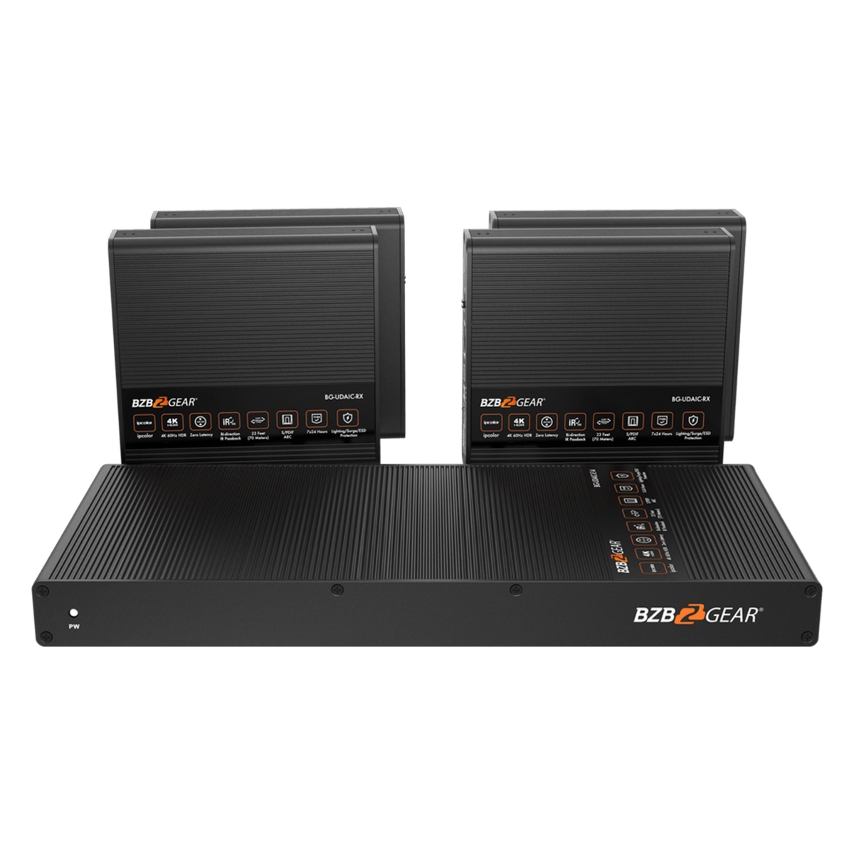 BG-UDAIC-E14 230 ft. 1X4 4K60 UHD 18Gbps HDMI Splitter & Distribution Amplifier Up to Over Single Category 5e-6-7 Cable