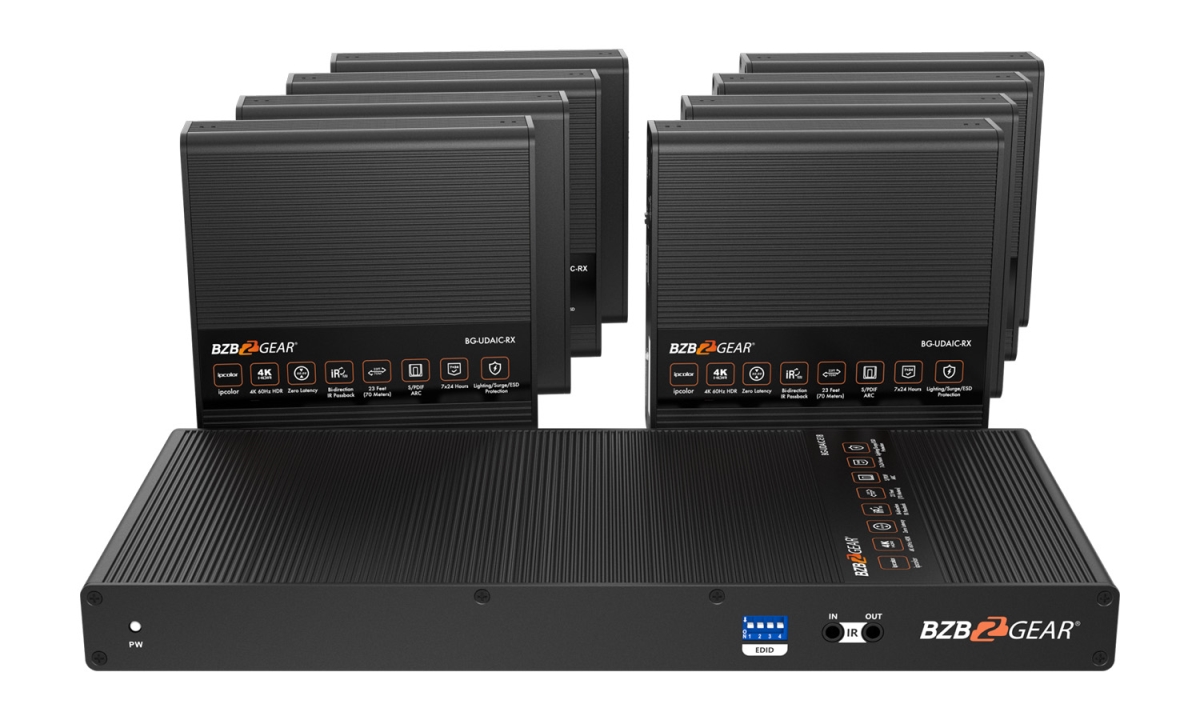 BG-UDAIC-E18 230 ft. 1X8 4K60 UHD 18Gbps HDMI Splitter & Distribution Amplifier Up to Over Single Category 5e-6-7 Cable
