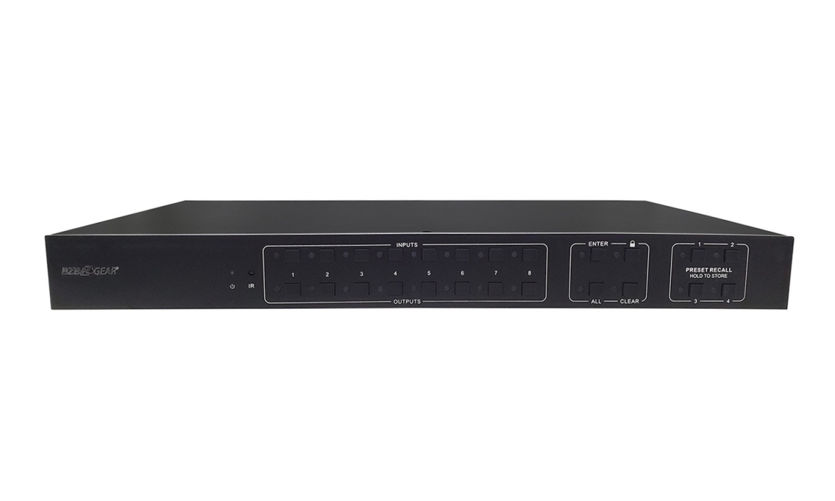 Picture of Bzbgear BG-UHD-88M 8X8 4K 18Gbps UHD HDMI Matrix Switcher with Downscaling-ARC-Audio Extraction & IP & RS-232 Control