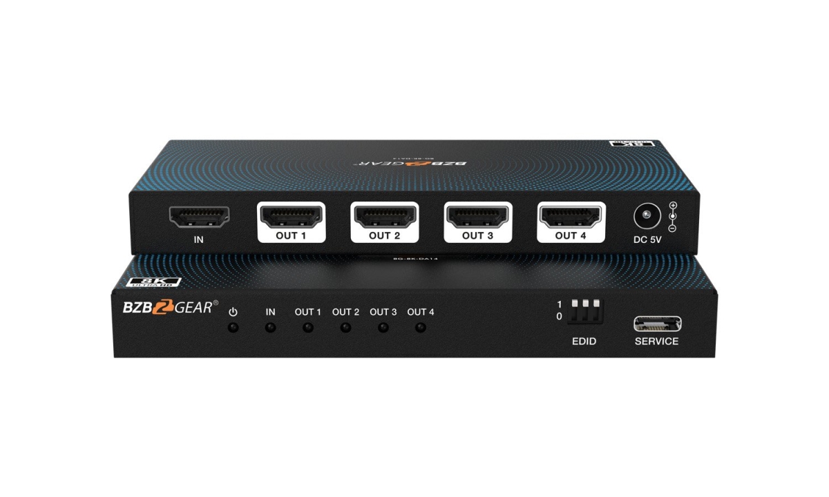 Picture of Bzbgear BG-8K-DA14 1x4 8K UHD HDMI 2.1 Splitter with Auto Downscaling 8K60 & 4K120 & VRR & ALLM & QMS & QFT & SBTM Support