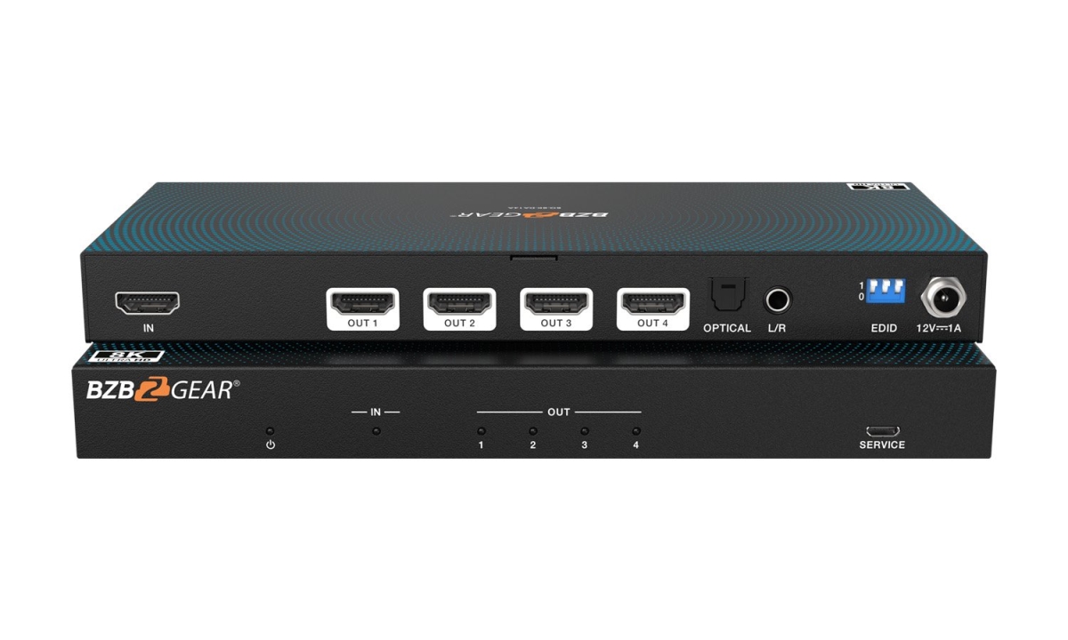 BG-8K-DA14A 1x4 8K UHD HDMI 2.1 Splitter with Auto Downscaling & Audio De-embedder 8K60 & 4K120 & VRR & FVA & ALLM Support