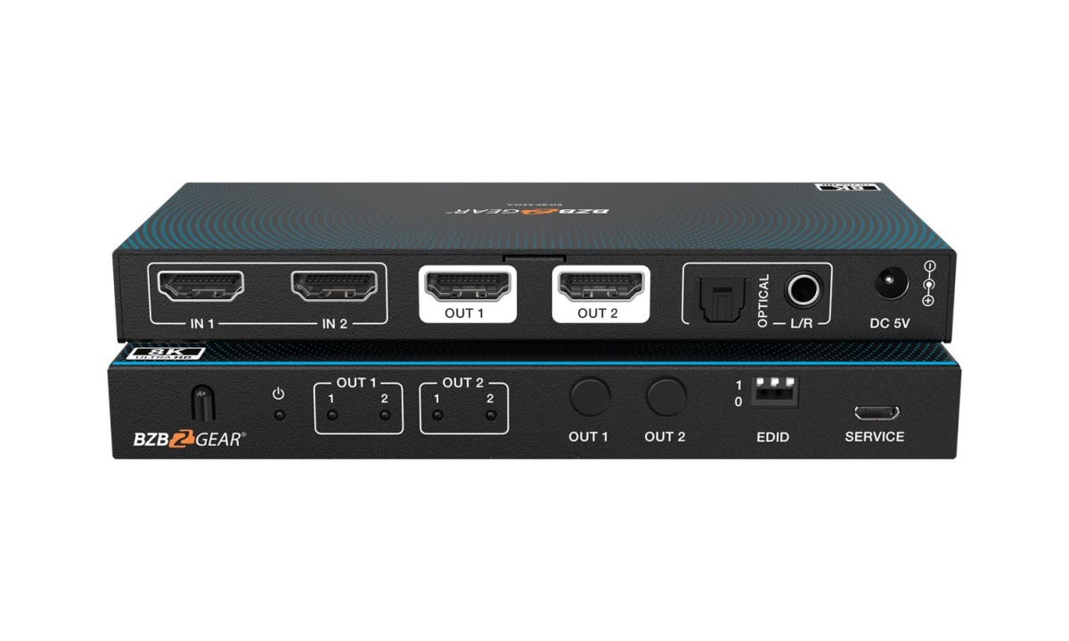 BG-8K-22MA 2x2 8K UHD HDMI 2.1 Matrix Switcher with Auto Downscaling & Audio De-embedder 8K60 & 4K120 & VRR & FVA & ALLM Support