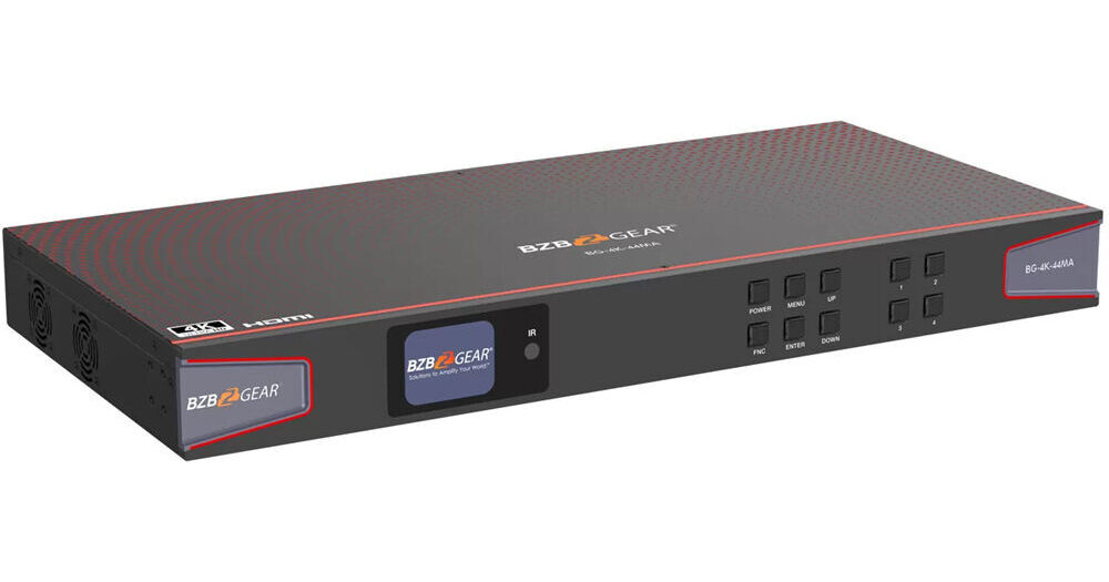 Picture of BZBGEAR BG-4K-44MA 4 x 4 4K UHD HDMI 2.0 Matrix Switcher with Audio De-Embedding Independent Routing & IR Matrixing