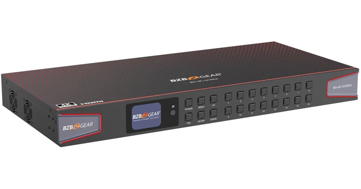 Picture of BZBGEAR BG-4K-1616MA 16 x 16 4K UHD HDMI 2.0 Matrix Switcher with Audio De-Embedding & Independent Routing