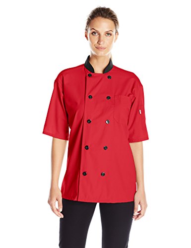 Picture of Vtex 0494-1906 Uncommon Threads Womens Havana Chef Coat SS Mesh Black Trim, Red - 2XL