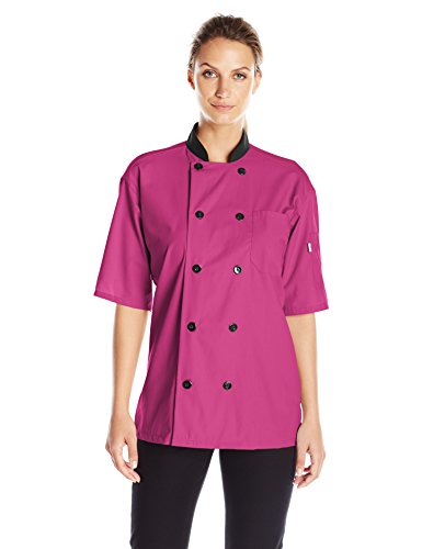 Picture of Vtex 0494-6801 Uncommon Threads Womens Havana Chef Coat SS Mesh, Berry - Extra Large