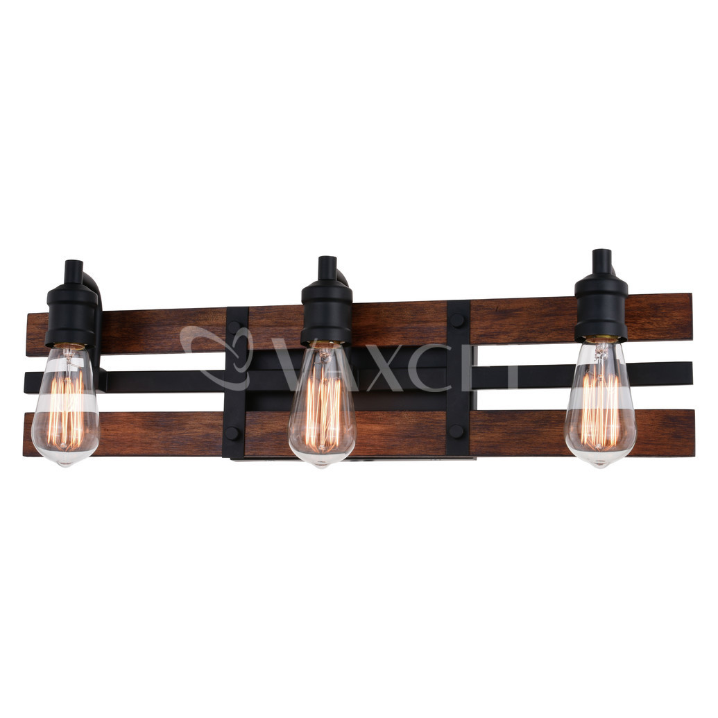 W0380 Carrington Matte Black & Deep Walnut 3 Light Vanity -  VAXCEL