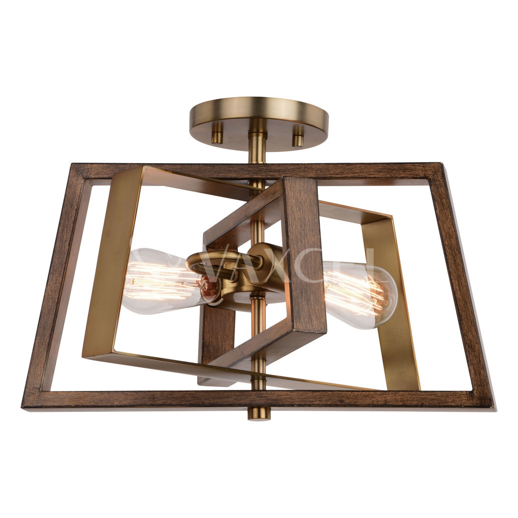 Picture of Vaxcel International C0251 16 in. Dunning 2 Light Semi-Flush Mount&#44; Natural Brass & Burnished Chestnut