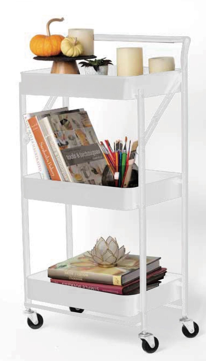 W11T203-W 3 Tier Foldable Rolling Trolley - White