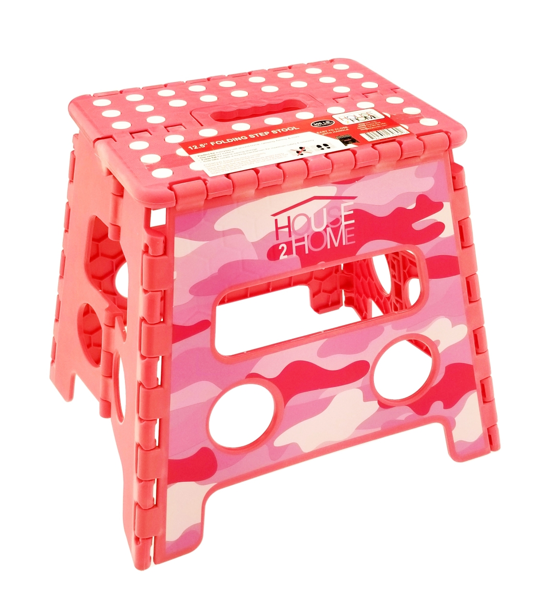 12.5 in. Camo Step Stool with Printing & Dot Grip - Pink