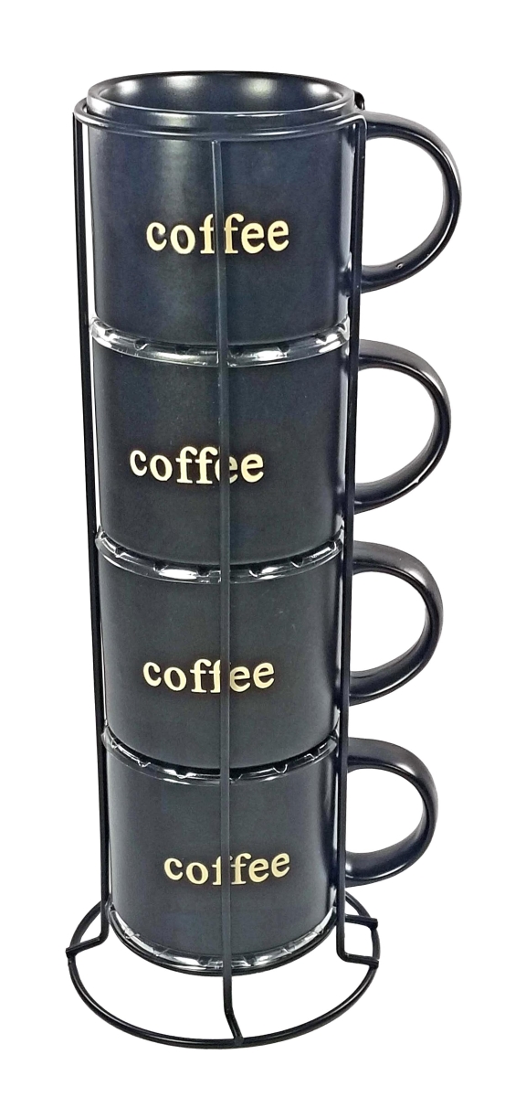 Picture of Marcelle W03M192 4 Piece 14 oz Stackable Mug Set with 4mm Black Stand - Matt Black