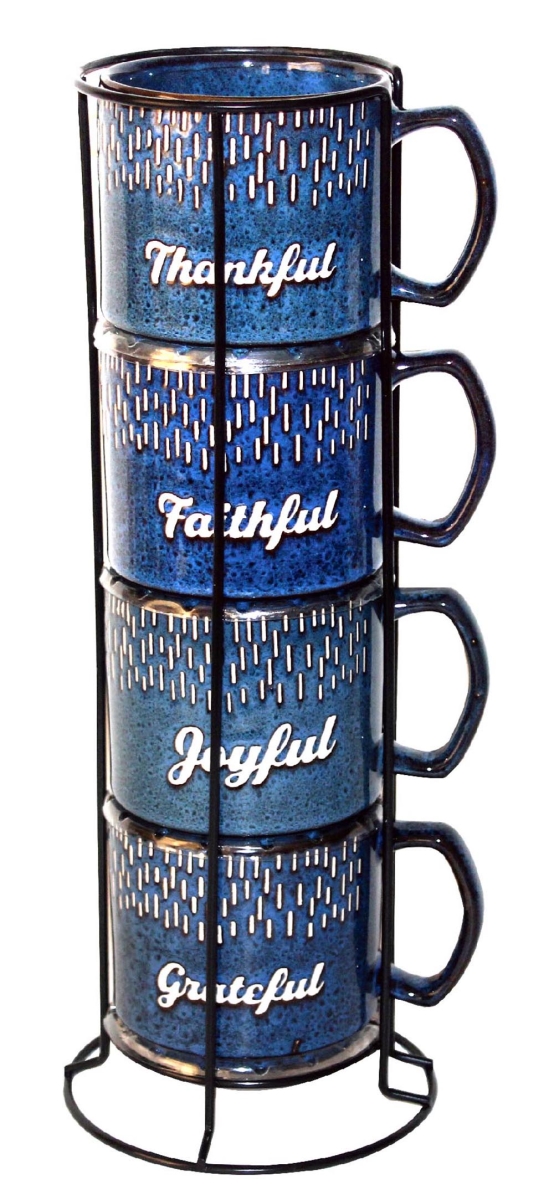 Picture of Marcelle W03M194 4 Piece 14 oz Stackable Mug Set with Black Stand - Blue