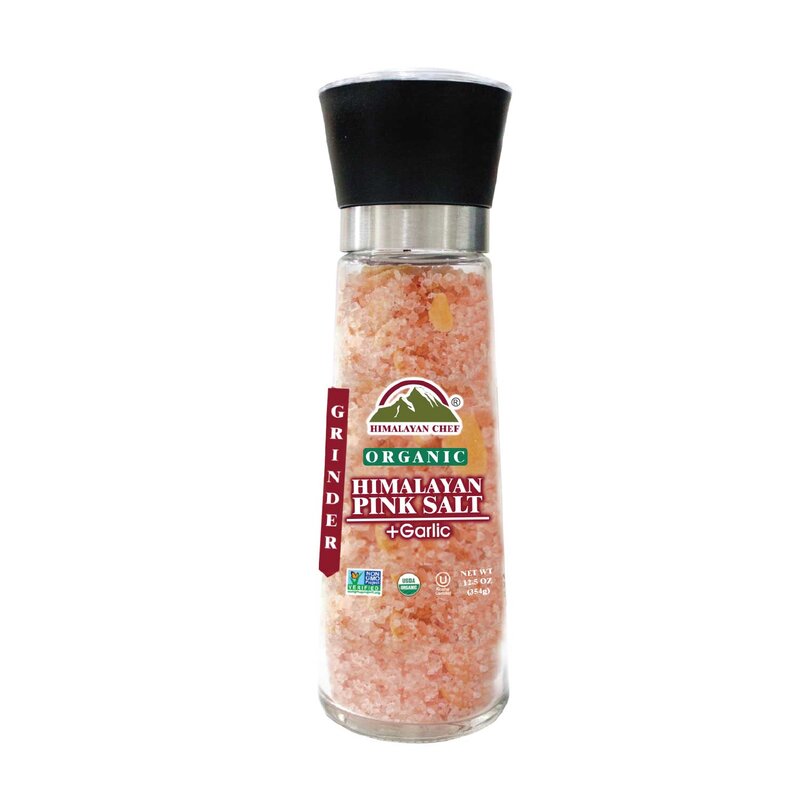 Picture of Himalayan Chef ORG-GR-5114 12.5 oz Garlic & Crushed Pepper Pink Salt Glass Grinder