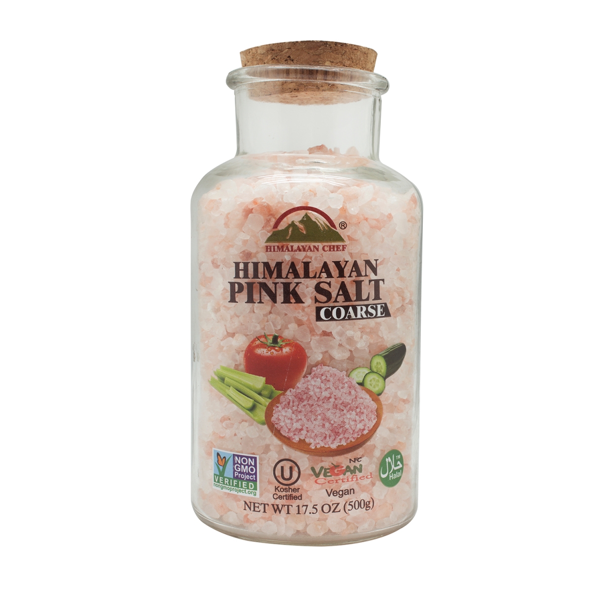 Picture of Himalayan Chef 5486 17.5 oz Pink Salt - Glass Refill Jar with Cork