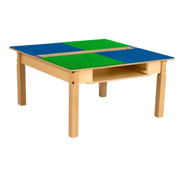 TPSQTS16-SBG Square Play Table with Trough, Shelf & 16 in. Legs & Lego Compatible Grid, Blue & Green