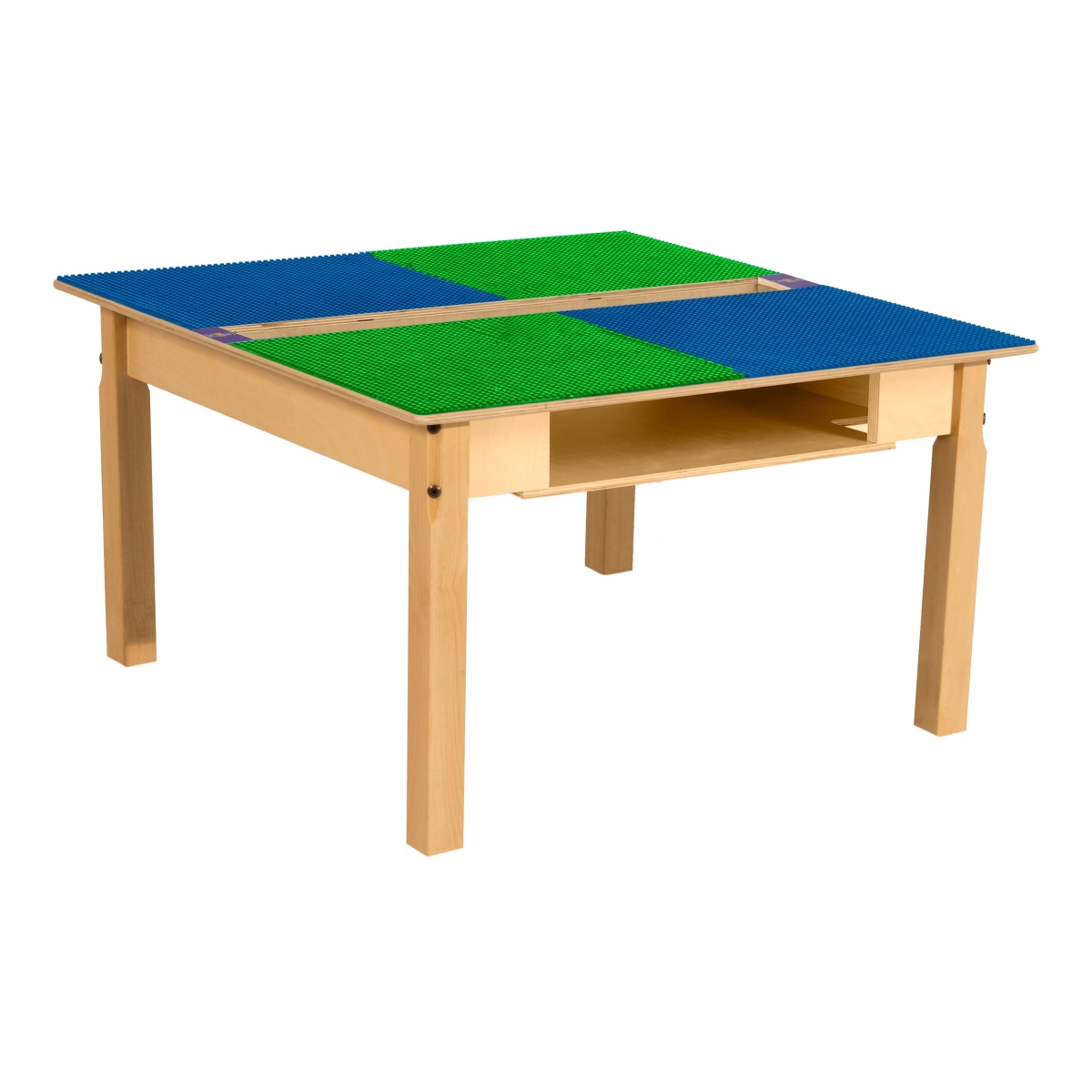 TPSQTS18-SBG Square Play Table with Trough, Shelf & 18 in. Legs & Lego Compatible Grid, Blue & Green