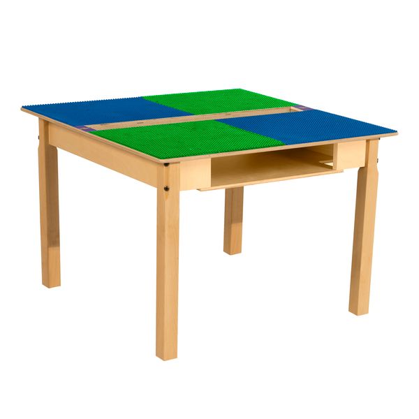 TPSQTS20-SBG Square Play Table with Trough, Shelf & 20 in. Legs & Lego Compatible Grid, Blue & Green