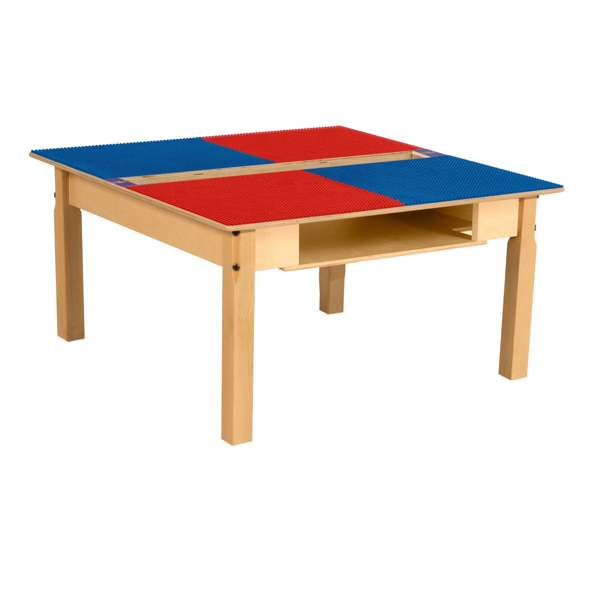 TPSQTS16-SRB Square Play Table with Trough, Shelf & 16 in. Legs & Lego Compatible Grid, Red & Blue