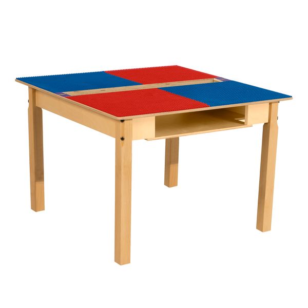 TPSQTS20-SRB Square Play Table with Trough, Shelf & 20 in. Legs & Lego Compatible Grid, Red & Blue