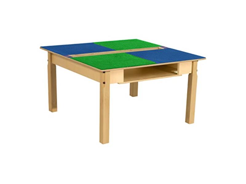 TPSQTS18-PBG Square Play Table with Trough, Shelf & 18 in. Legs & Duplo Compatible Grid, Blue & Green