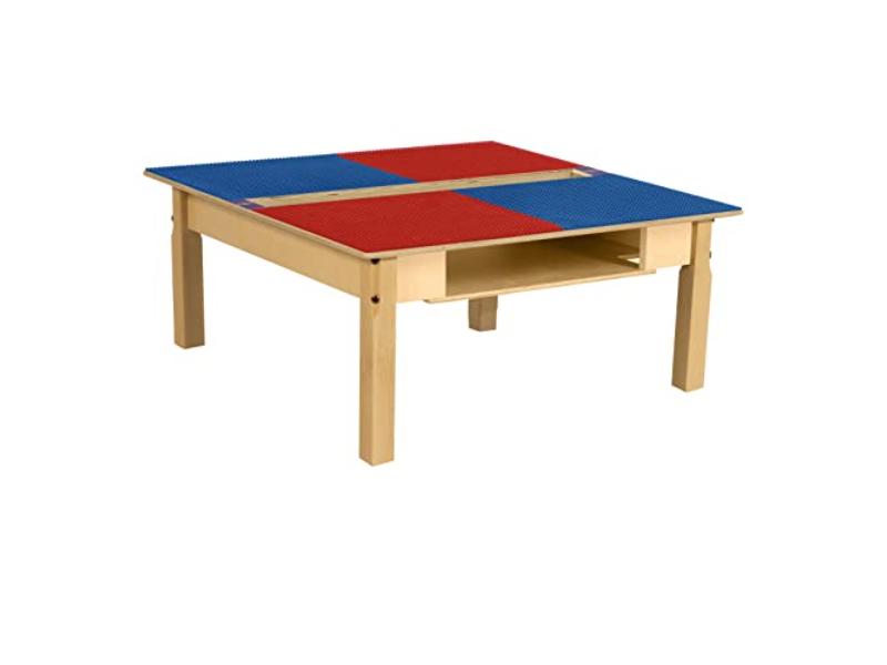TPSQTS14-PRB Square Play Table with Trough, Shelf & 14 in. Legs & Duplo Compatible Grid, Red & Blue