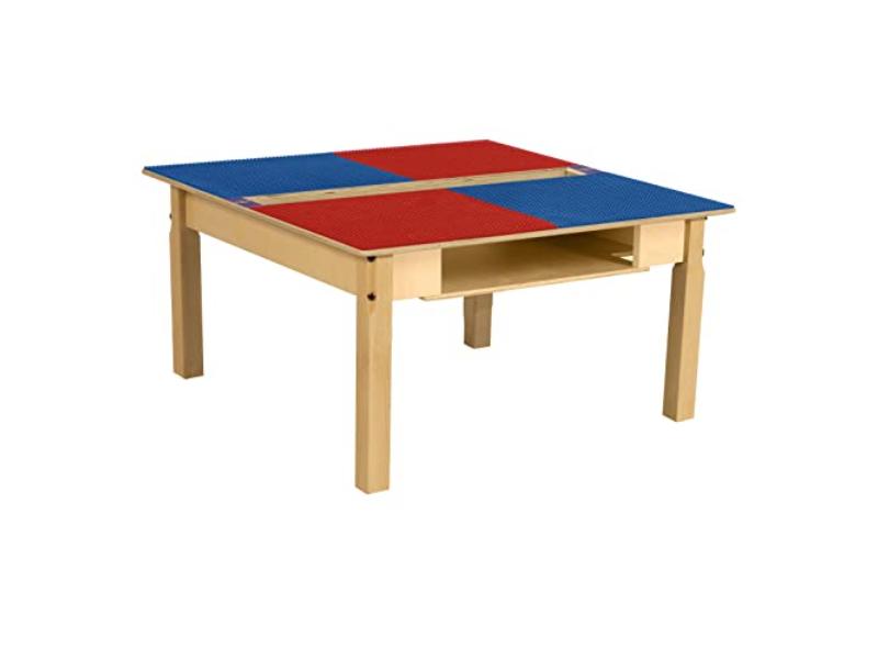 TPSQTS16-PRB Square Play Table with Trough, Shelf & 16 in. Legs & Duplo Compatible Grid, Red & Blue