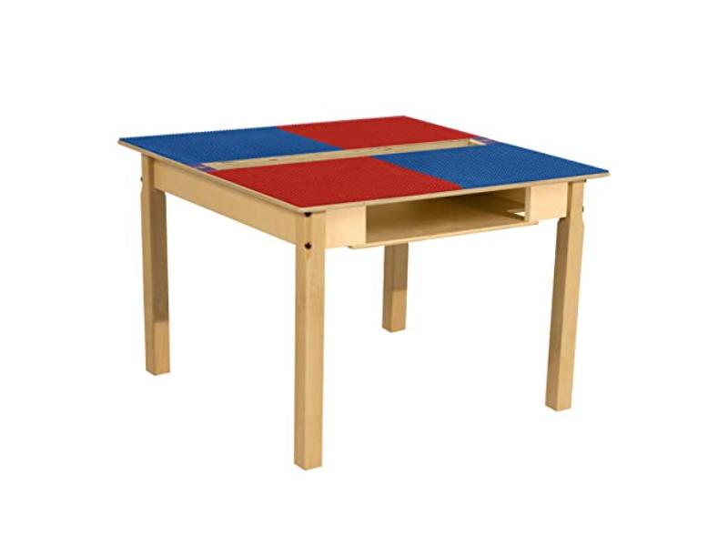 TPSQTS20-PRB Square Play Table with Trough, Shelf & 20 in. Legs & Duplo Compatible Grid, Red & Blue