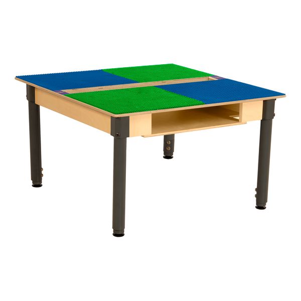 TPSQTSA1829-SBG Square Play Table with Trough, Shelf & Adjustable 18-29 in. Legs & Lego Compatible Grid, Blue & Green