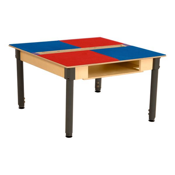 TPSQTSA1829-SRB Square Play Table with Trough, Shelf & Adjustable 18-29 in. Legs & Lego Compatible Grid, Red & Blue