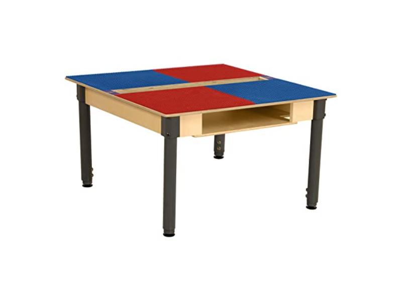 TPSQTSA1829-PRB Square Play Table with Trough, Shelf & Adjustable 18-29 in. Legs & Duplo Compatible Grid, Red & Blue
